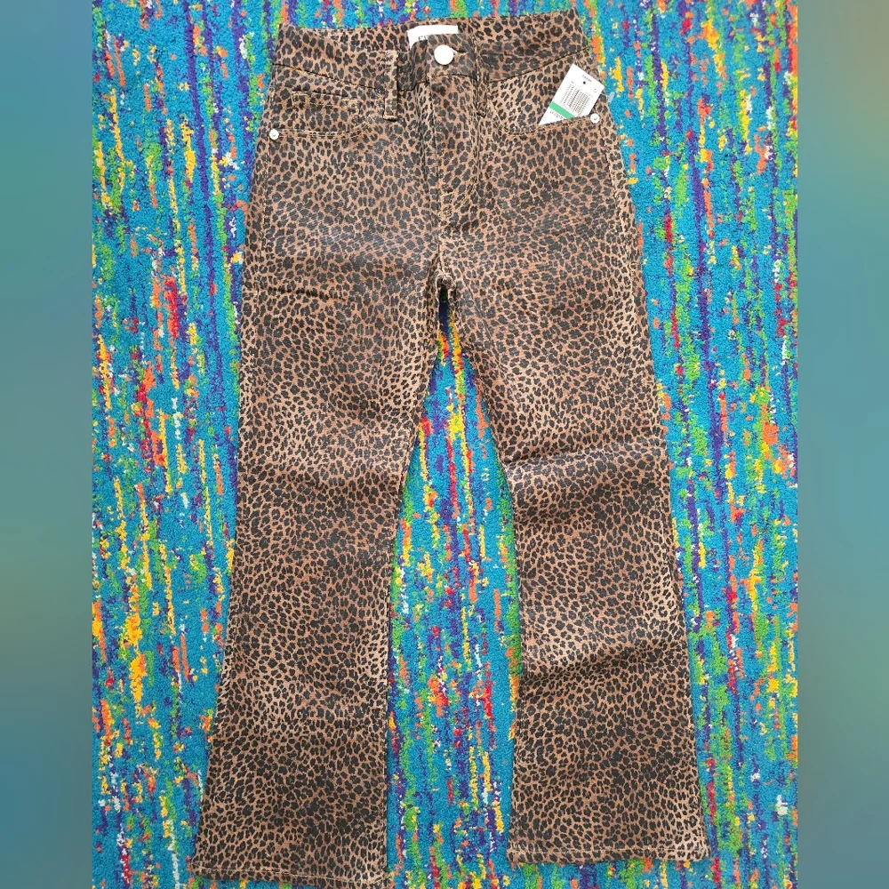 NWT FRAME Womens Le Crop Mini Mid-Rise Coated Bootcut Jeans Leooard Size 24 - Picture 5 of 13